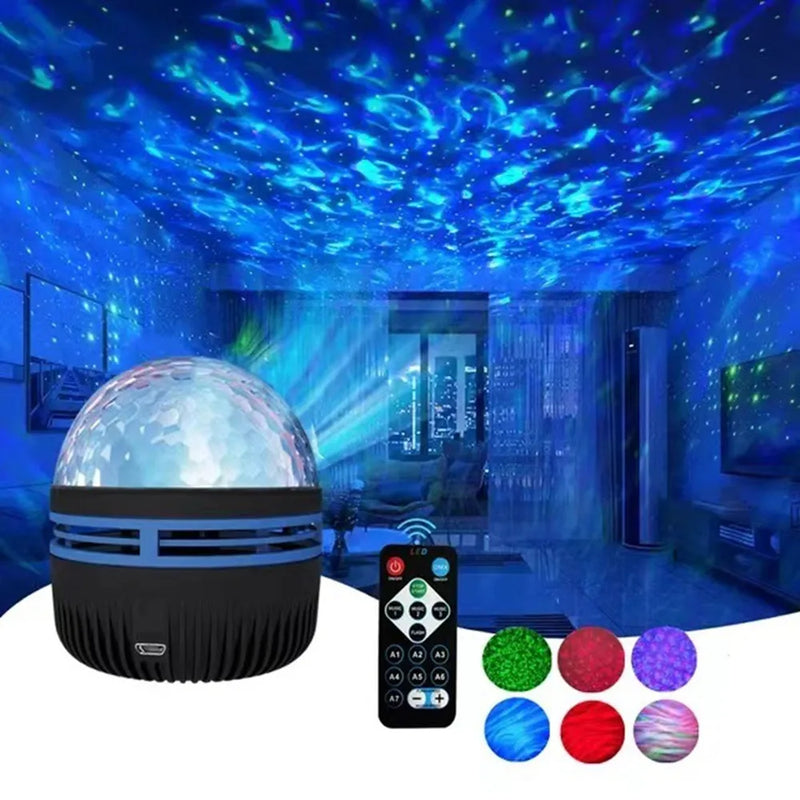 PROJETOR GALÁXIA USB AURORA 360° COM CONTROLE REMOTO - LUZ NOTURNA RGB PARA DECORAÇÃO DE AMBIENTES